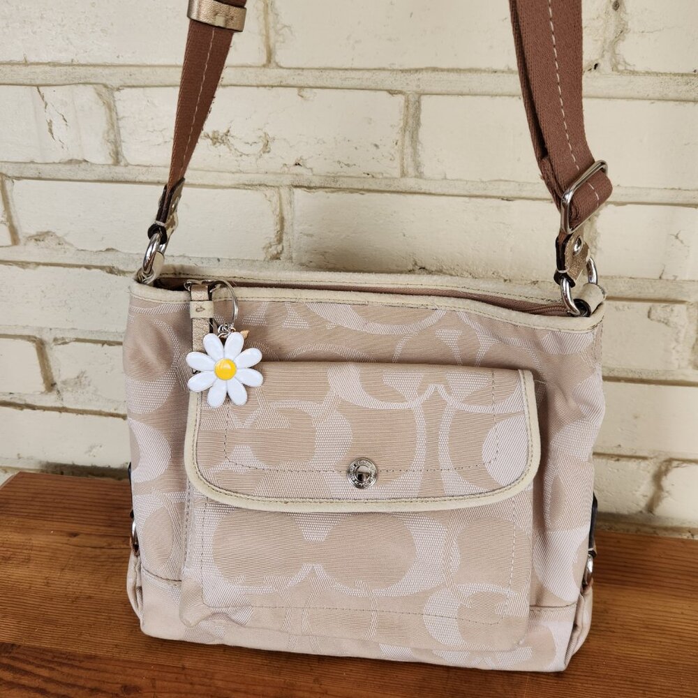 Coach Kyra Daisy Khaki Signature Lurex Crossbody Bag Purse